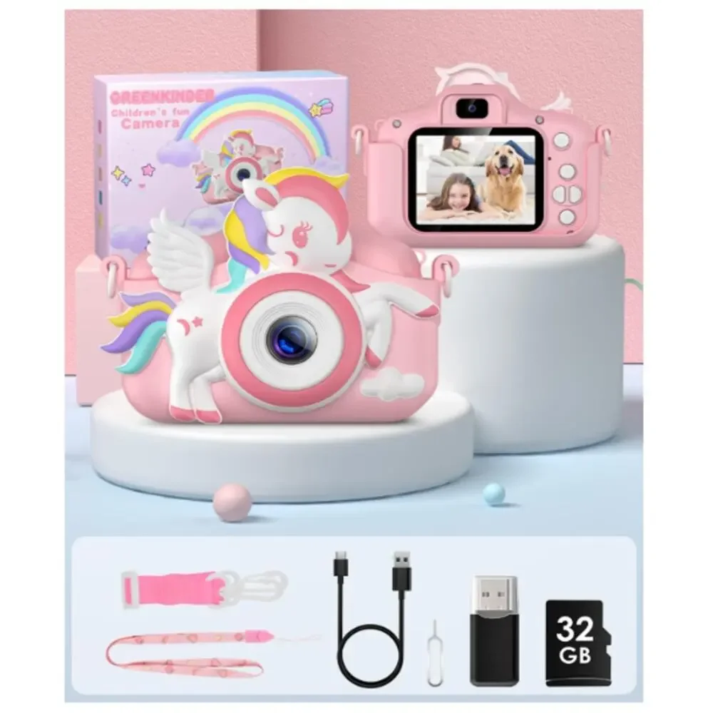 Kids Camera 1080P HD Video Camera with 32GB Card -Unicorn Pink